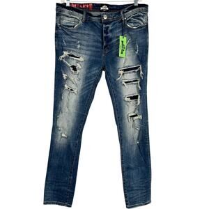 World Tour Premier Medium Wash Denim Cotton Stretch Distressed Lined Jeans Sz 40